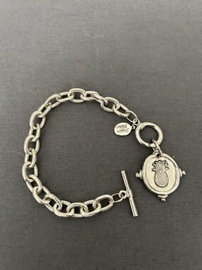 Susan Shaw Rustic Silver Pineapple Charm Toggle Bracelet